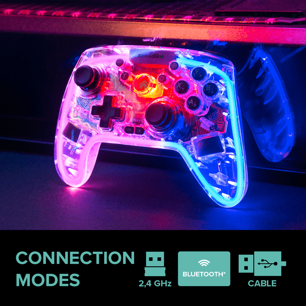 Speedlink - RAIT NX RGB Gamepad - Wireless/Wired - for PC/Android/Switch OLED/Lite, clear transparent 9