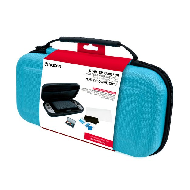 Nacon - Essential Pack for Nintendo Switch II – Hard Case, Screen Protector, and Storage Box for 4 Games (Blue)