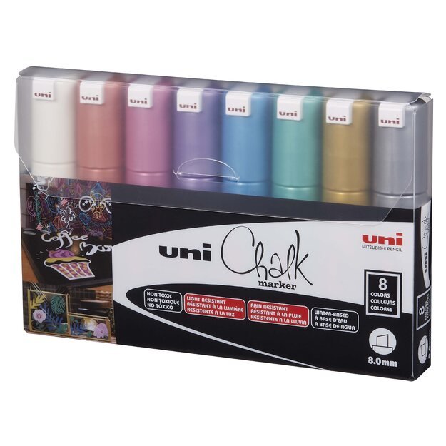 Uni - Chalkmarker 8M - Metallic colors, 8 pc