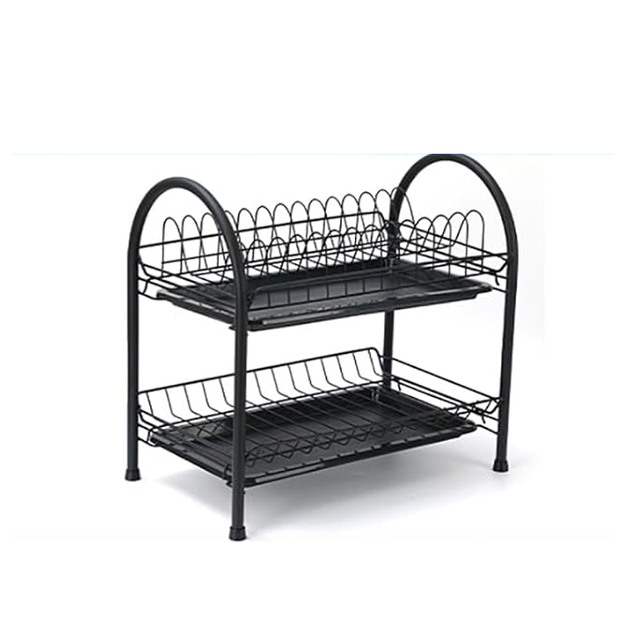 Kahetasandiline metallist nõudekuivatusrest, must, suur