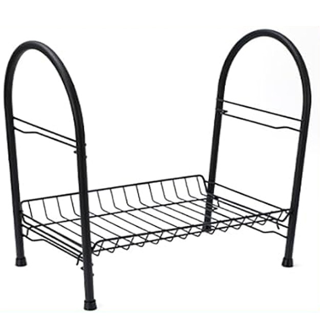 Kahetasandiline metallist nõudekuivatusrest, must, suur