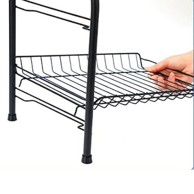 Dviejų aukštų metalinis indų džiovyklė, juoda, didelė, pastatoma