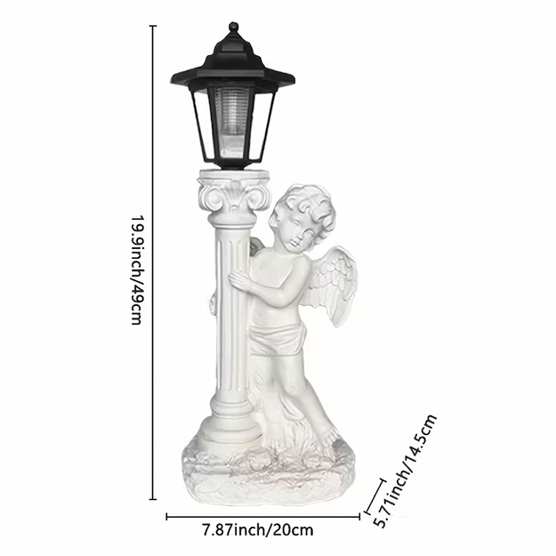 Svečtura figūriņas dekorācija, eņģeļa statuja, saules gaismas diodes, dārzam uz kapa, 49 cm