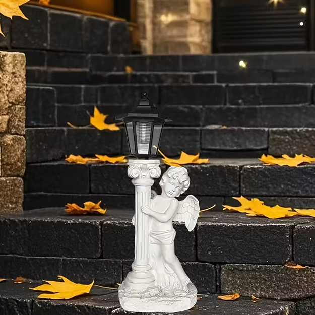 Svečtura figūriņas dekorācija, eņģeļa statuja, saules gaismas diodes, dārzam uz kapa, 49 cm