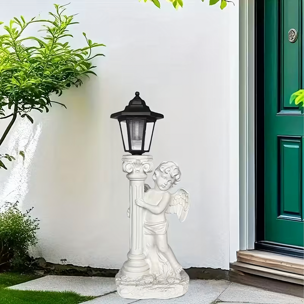 Svečtura figūriņas dekorācija, eņģeļa statuja, saules gaismas diodes, dārzam uz kapa, 49 cm