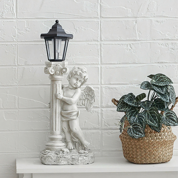 Svečtura figūriņas dekorācija, eņģeļa statuja, saules gaismas diodes, dārzam uz kapa, 49 cm