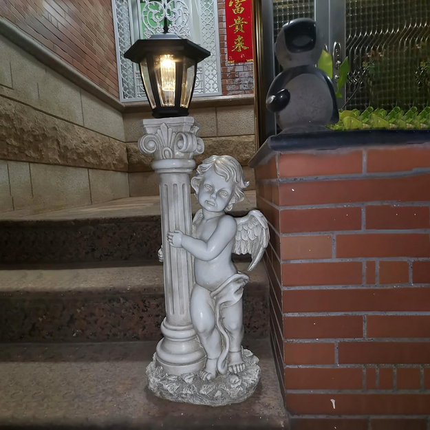 Svečtura figūriņas dekorācija, eņģeļa statuja, saules gaismas diodes, dārzam uz kapa, 49 cm