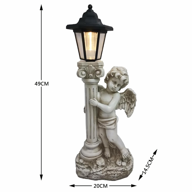 Svečtura figūriņas dekorācija, eņģeļa statuja, saules gaismas diodes, dārzam uz kapa, 49 cm