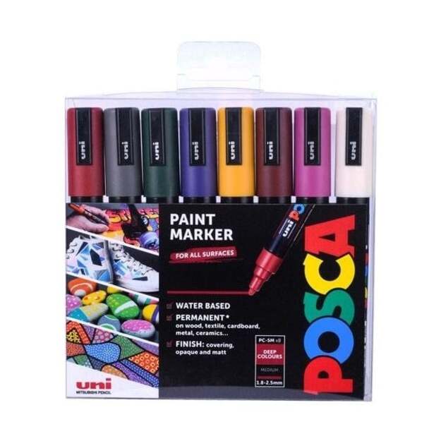 Posca - PC5M - Medium Tip Pen - Deep colors, 8 pc
