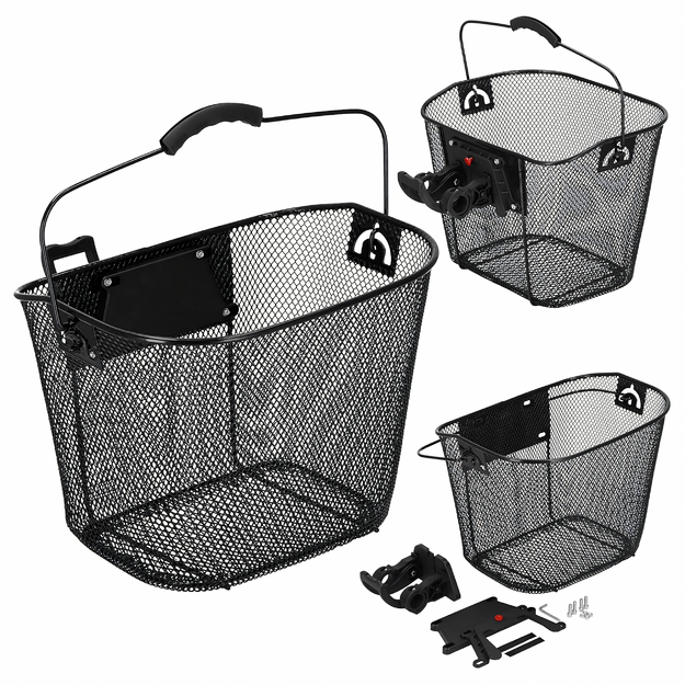 Didelis metalinis dviračių krepšys miesto dviračiui ant vairo su spragtelėjimu