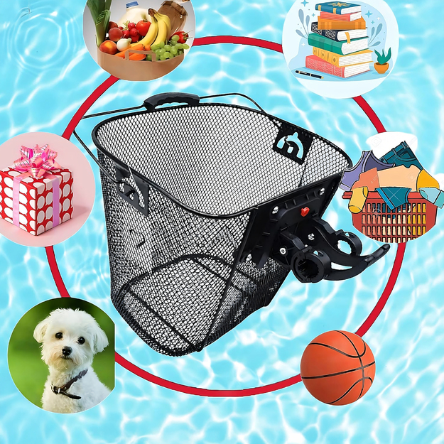 Didelis metalinis dviračių krepšys miesto dviračiui ant vairo su spragtelėjimu