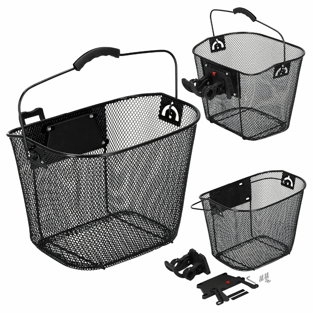 Suur metallist jalgrattakorv linnarattale lenksu külge kinnitamiseks ja klõpsuga kinnitamiseks