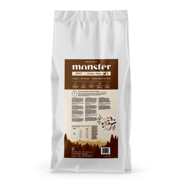 Monster Pet Food - Dog Grain Free Adult Chicken/Turkey - 17 kg