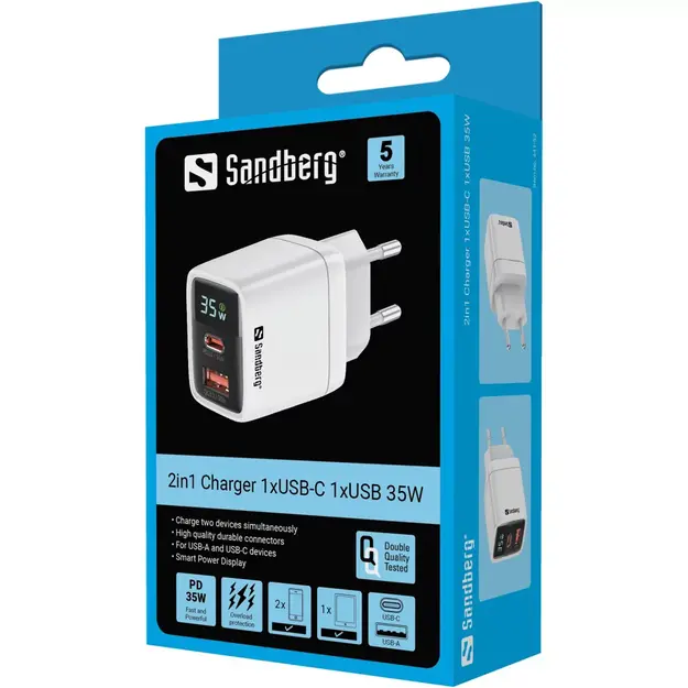 Sandberg - 2in1 Charger 1xUSB-C 1xUSB 35W