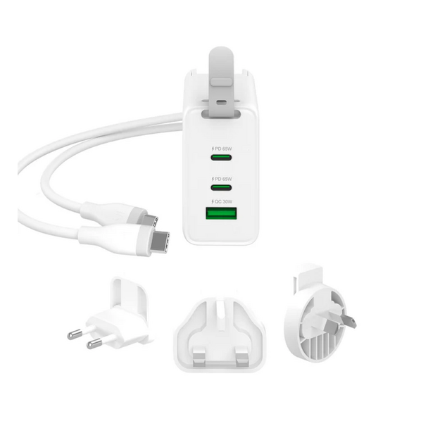 J5create - 65W GaN USB-C 3-Port Travel Charger w/ Interchangeable Plugs