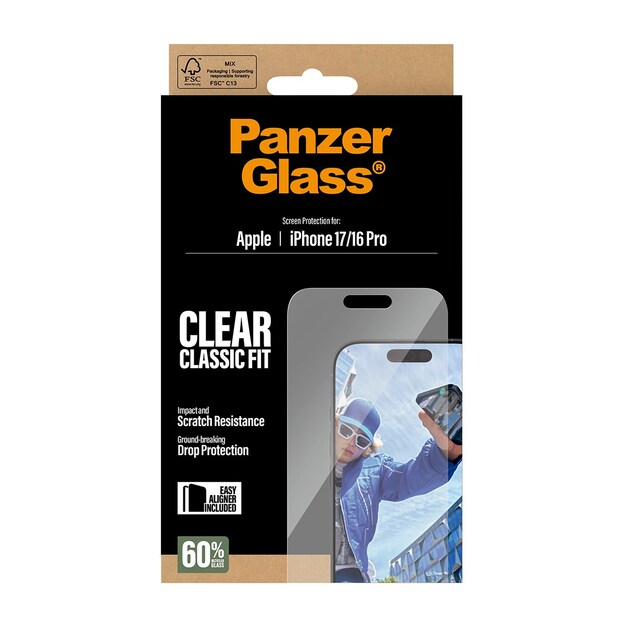 PanzerGlass - Screen Protector iPhone 17/iPhone 16 Pro - Classic Fit w. EasyAligner