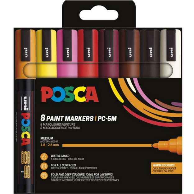 Posca - PC5M - Medium Tip Pen - Warm colors, 8 pc (401670)