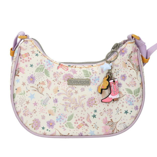 TOPModel - Halfmoon Handbag COWGIRL - Cream with Pale Purple and Yellow Accents - Small