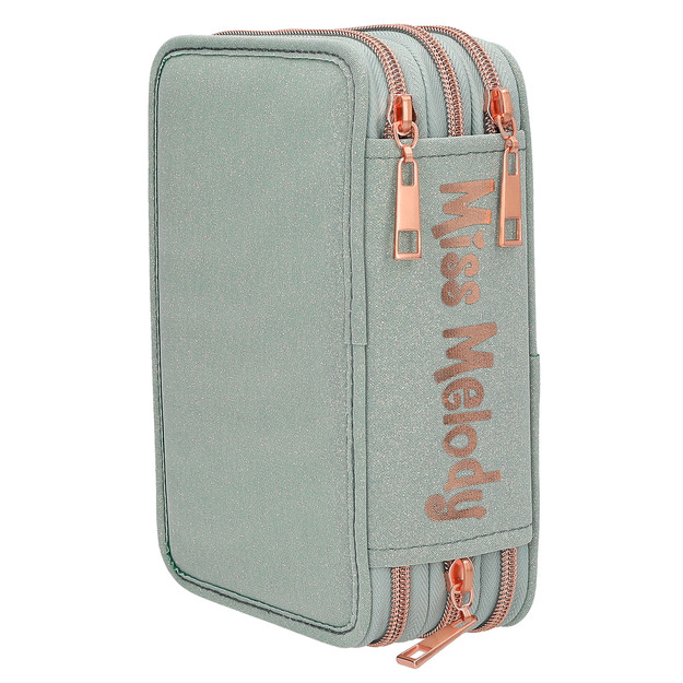 Miss Melody - Triple Pencil Case ROMANTIC FIELDS - Glittery Sage-Green