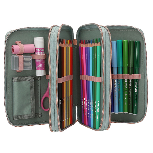 Miss Melody - Triple Pencil Case ROMANTIC FIELDS - Glittery Sage-Green