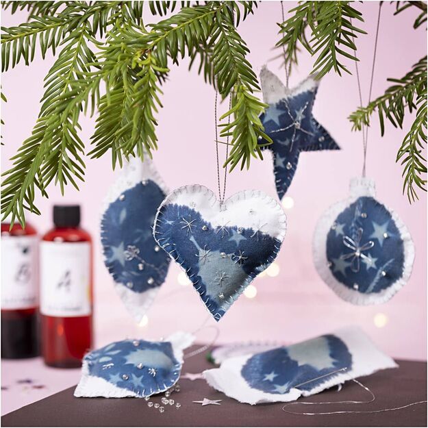 Craft Kit Cyanotype - Cyanotype Christmas decorations - blue - silver (977848)