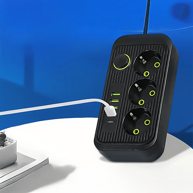 Listwa Zasilająca Przedłużacz Sieć 2m 3 Gniazda 5 x USB Ładowarka Włącznik 13