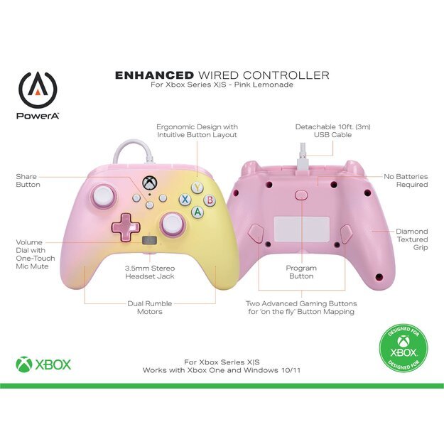 PowerA Enhanced Wired Controller - Xbox Series X/S - Pink Lemonade 7