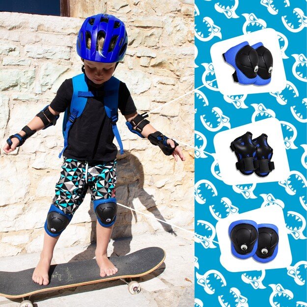 Crazy Safety - Blue Safety Gear Set for Kids: Knee Pads, Wrist Guards & Elbow Pads - (220108-10)