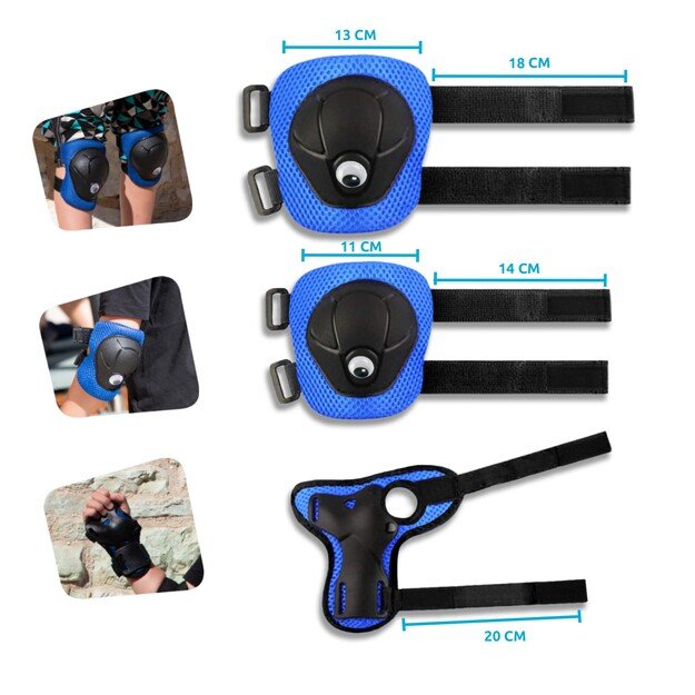 Crazy Safety - Blue Safety Gear Set for Kids: Knee Pads, Wrist Guards & Elbow Pads - (220108-10)