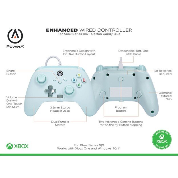 PowerA Enhanced Wired Controller - Xbox Series X/S - Cotton Candy Blue