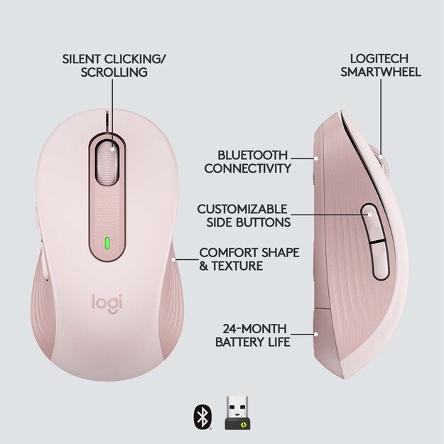 Logitech - M650 Signature - Wireless Mouse - Rosa