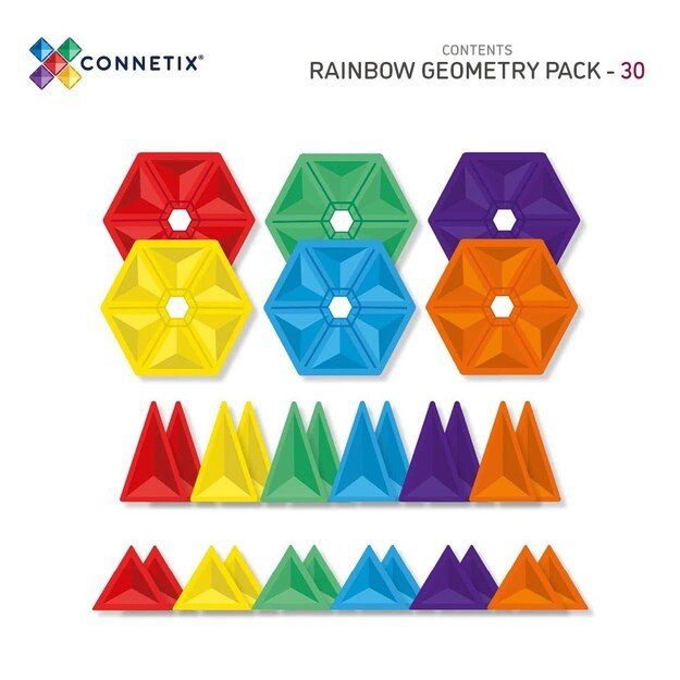 Connetix - Rainbow Geometry Pack 30 Pieces - (CT-R-00030-GE)