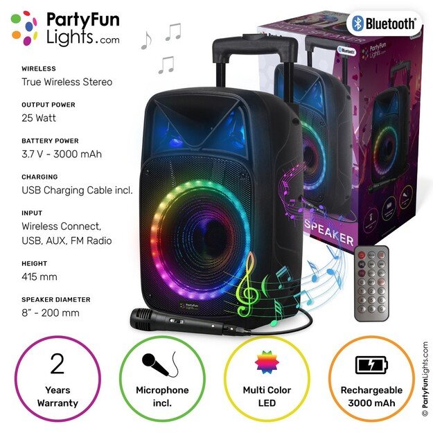 Party Fun Lights - Karaoke Party Speaker with Handle & Wheels - (605603)