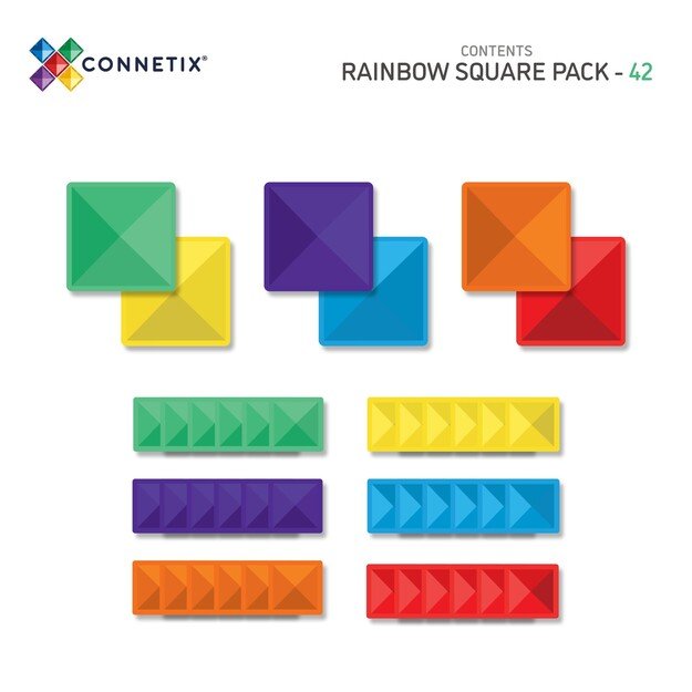 Connetix - Rainbow Square Pack 42 Pieces - (CT-R-00042-SQ)