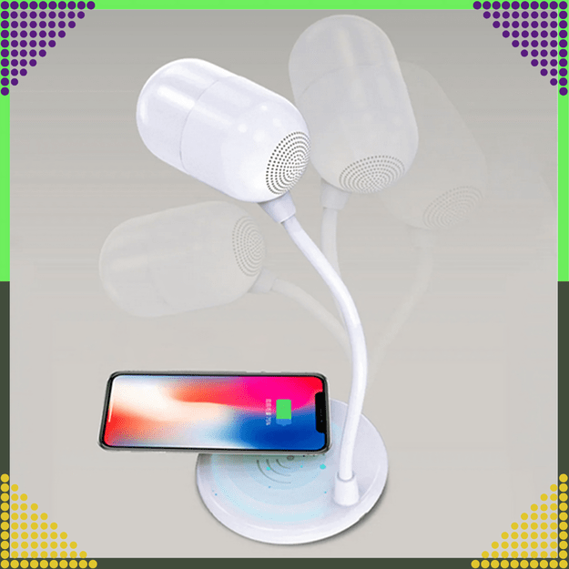 Lampka Biurkowa Nocna Ładowarka Indukcyjna Głośnik Bluetooth Szkolna Nauka 9