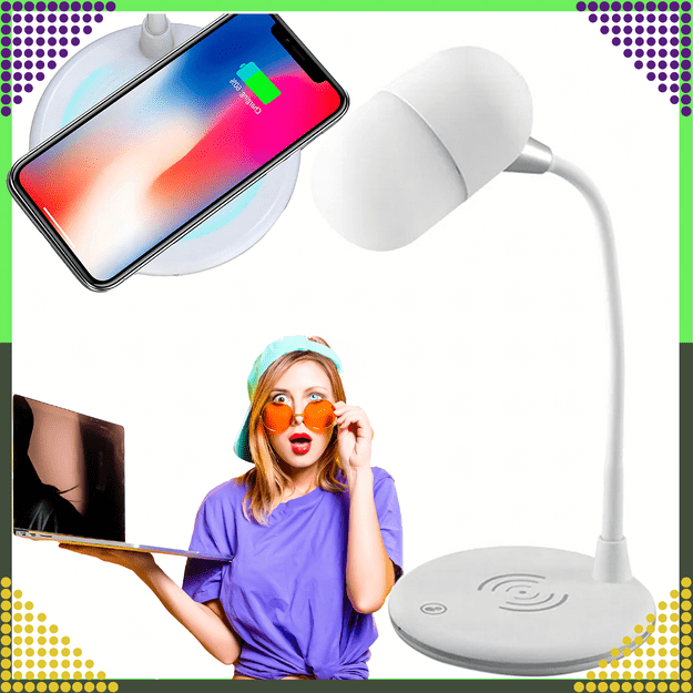 Lampka Biurkowa Nocna Ładowarka Indukcyjna Głośnik Bluetooth Szkolna Nauka 1