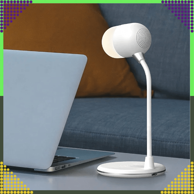 Lampka Biurkowa Nocna Ładowarka Indukcyjna Głośnik Bluetooth Szkolna Nauka 13