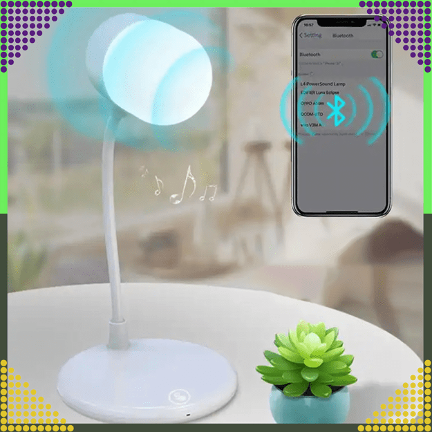 Lampka Biurkowa Nocna Ładowarka Indukcyjna Głośnik Bluetooth Szkolna Nauka 11