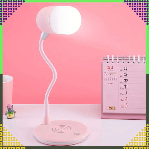 Lampka Biurkowa Nocna Ładowarka Indukcyjna Głośnik Bluetooth Szkolna Nauka 12
