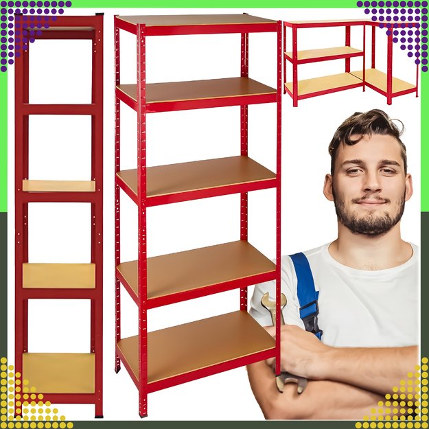 Raudonas sandėliavimo stelažas 180x90x40 Garažas Rūsys Sandėlis 875 kg 7