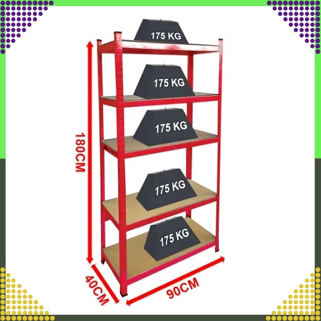 Raudonas sandėliavimo stelažas 180x90x40 Garažas Rūsys Sandėlis 875 kg 17