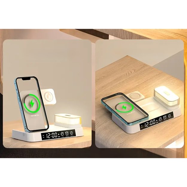 Ładowarka Indukcyjna Stacja Indukcja Bezprzewodowa 15W lampka Nocna 4w1 QI 24
