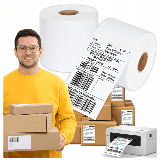 Terminės lipnios etiketės, baltos, 100 x 150 mm, 500 vnt., perforuotas ritinėlis