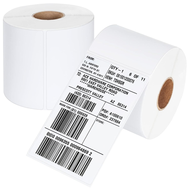 Terminės lipnios etiketės, baltos, 100 x 150 mm, 500 vnt., perforuotas ritinėlis