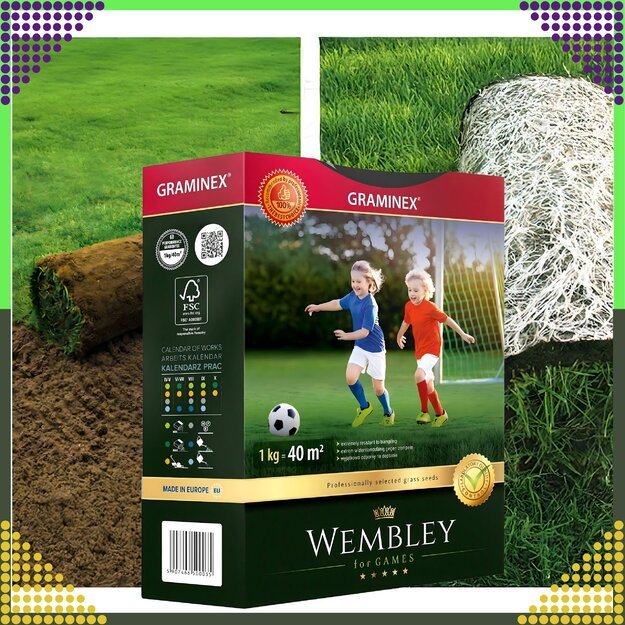 Aukščiausios kokybės sportinė žolė WEMBLEY 1 kg 40 m sportinei vejai