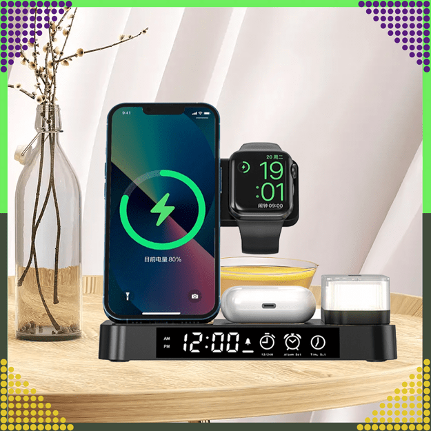 Ładowarka Indukcyjna Stacja Indukcja Bezprzewodowa 15W lampka Nocna 4w1 QI 30