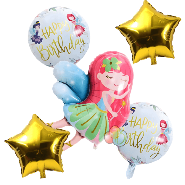Fairy Birthday Balloons Set for Birthdays, Parties, 5 pcs