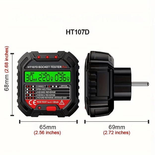 Įtampos testeris elektros lizdams, elektros lizdams, kontaktams, LCD ekranų RCD