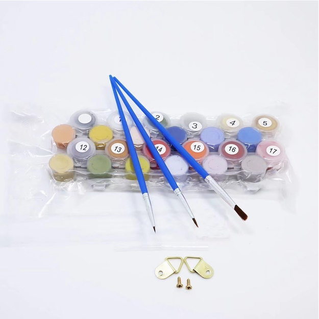 Gleznošana pēc skaitļiem. Attēls ar rāmi. Pašdarināts komplekts. Otas. Krāsošanas audekls. 30x40.