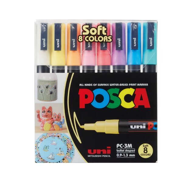 Posca - PC3M - Fine Tip Pen - Soft Colors, 8 pc